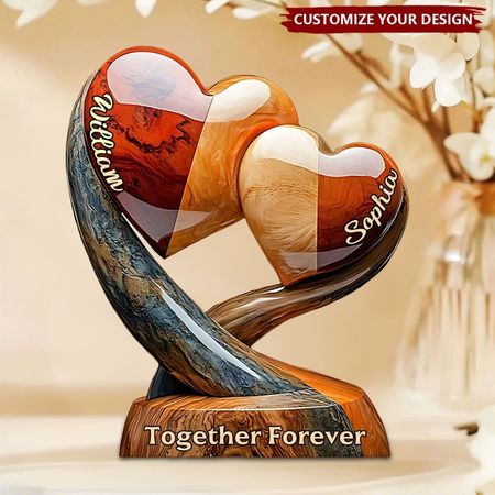 Together Forever - Personalized Two Heart Couple Plaque